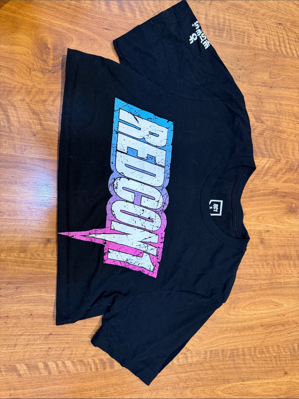 Reckon Cropped Graphic Tee - Black with Blue & Pink Logo